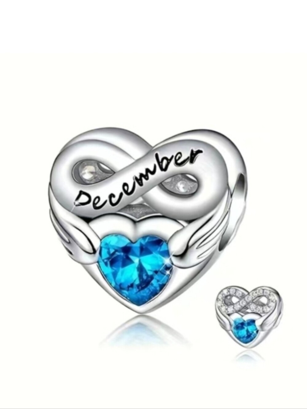 Pandora-style Charm December Tanzanite-blue heart shaped birthstone